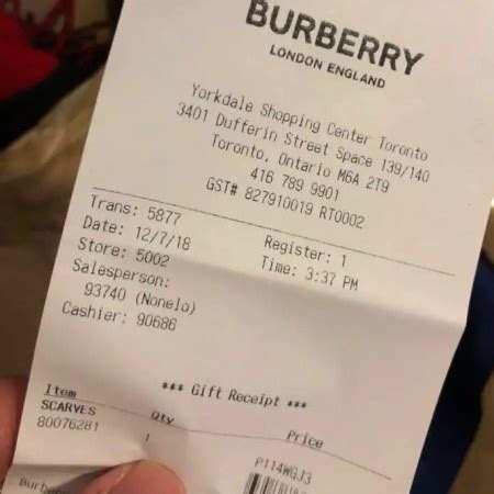 burberry receipt|Burberry gift card return.